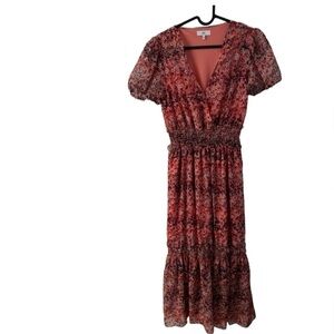 NSR Ruby Floral Tiered Puff Sleeve Midi Dress